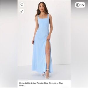 Lulu's Powder Blue Square-Neck Maxi Dress with Side Slit